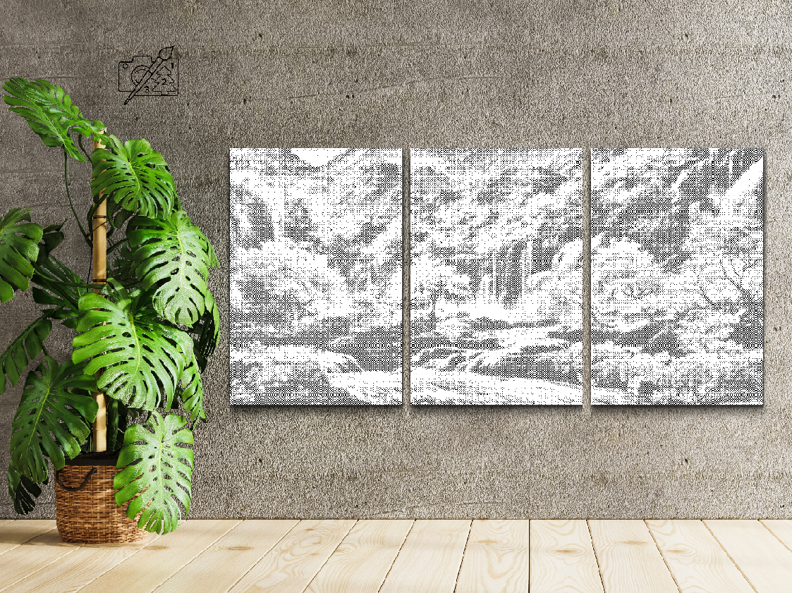 Arbres en floraison à côté d'une cascade (lot de 3) - Dottingo