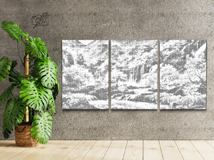 Arbres en floraison à côté d'une cascade (lot de 3) - Dottingo