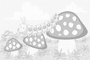 Chenille sur des champignons - Dottingo