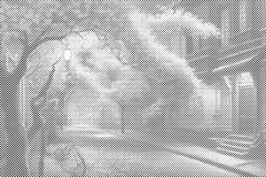 Rue bordée de cerisiers le soir - Dottingo