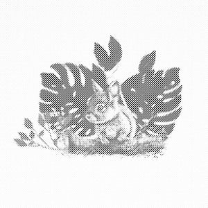Le lapin et la plante monstera - Dottingo